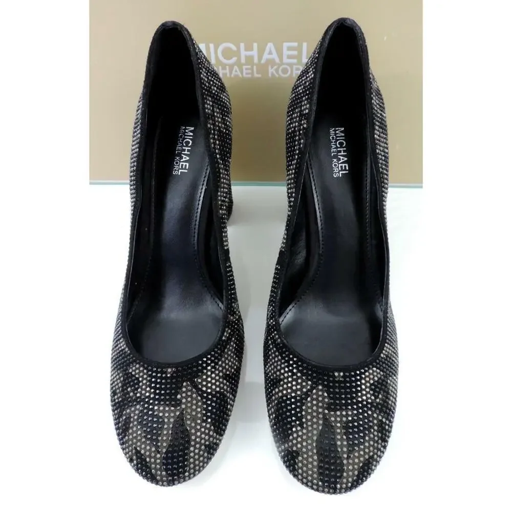 Women's Michael Kors Jamie Pump Studded Block Heel Floral Print Black - Picture 6 of 9